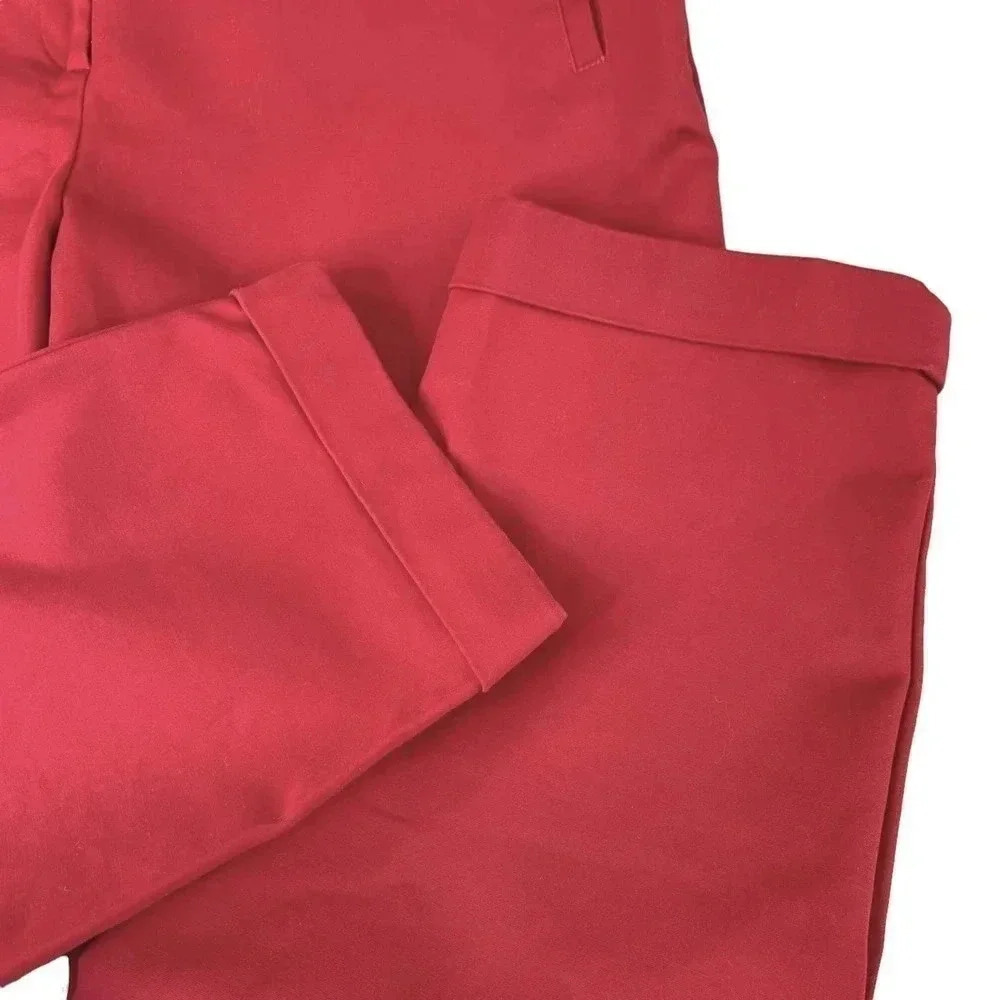 Chico's Red Cropped Chino Casual Pants Women Size L/14 Folded Cuff Straight Leg - Picture 10 of 16